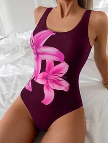 Swim Basics Women's Sexy Floral Print Backless One-Piece Swimsuit For Summer - Multicolor - View 3