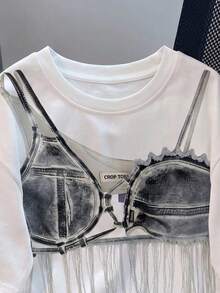 SHEIN EZwear 夏季女士休闲印花抹胸T恤 - 彩色 - 查看 4