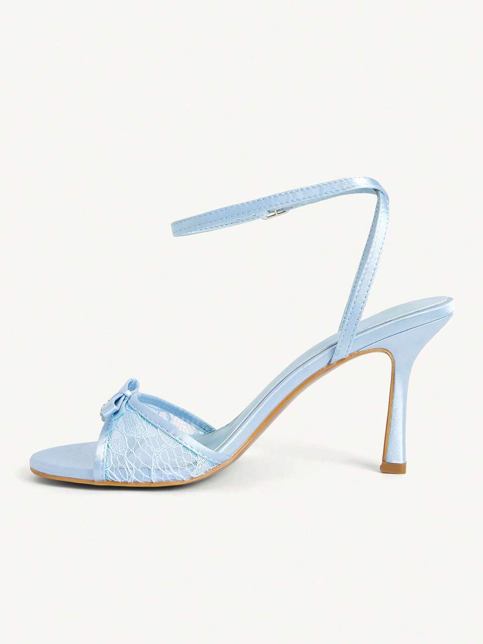 CUCCOO CHICEST Women Shoes Blue Satin Color Matching Lace Mesh Splicing Fashionable And Elegant Banquet Wedding Round Toe Ankle Strap High Heel Sandals