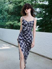 SHEIN Luminelle 女士夏季休闲优雅度假连衣裙，格子复古印花 - 彩色 - 查看 6
