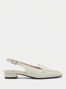 Sleekvia Off-White Small Square Toe, Low Vamp, Rear Strap Buckle, Fashionable Women's Flat Shoes - Off-white - View 10