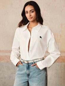 Anewsta Áo sơ mi trắng bằng chất liệu cotton nguyên chất, thời trang mùa xuân, với họa tiết thêu độc đáo, tay dài, thích hợp cho việc đi làm. - trắng - Xem 5