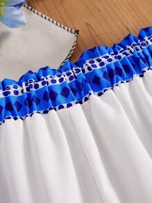 Young Girl Floral Print Camisole + Wide Leg Pants Set, Suitable For Summer Vacation - Blue - View 11