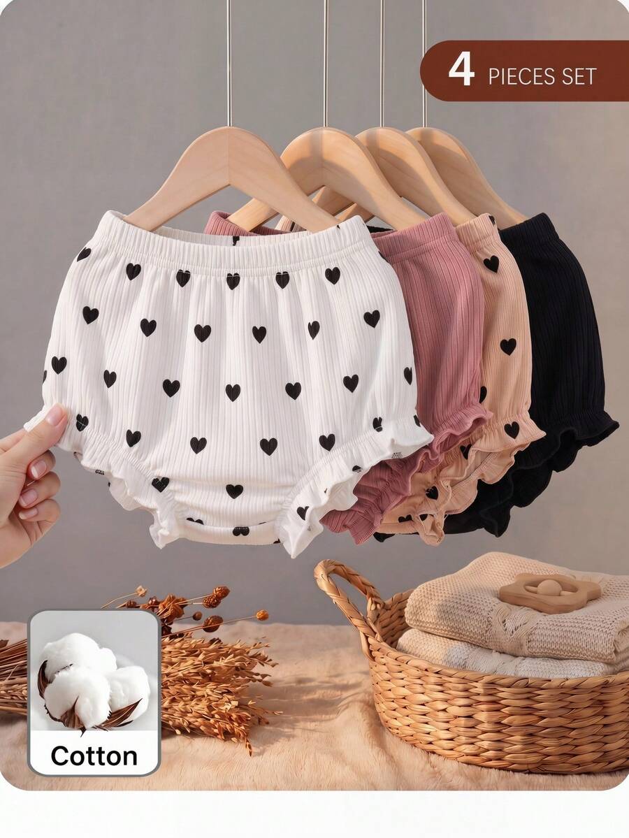 SHEIN 4 piezas de bragas triangulares de punto casual de unicolor con cintura elástica para bebé niña - Multicolor - Ver 1