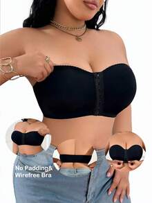 SHEIN Sujetador sin costuras con cierre frontal inalámbrico de talla grande - Negro - Ver 3