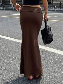 DAZY Rok Wanita Polos Modis Minimalis Pas Badan - Coffee Brown - View 5