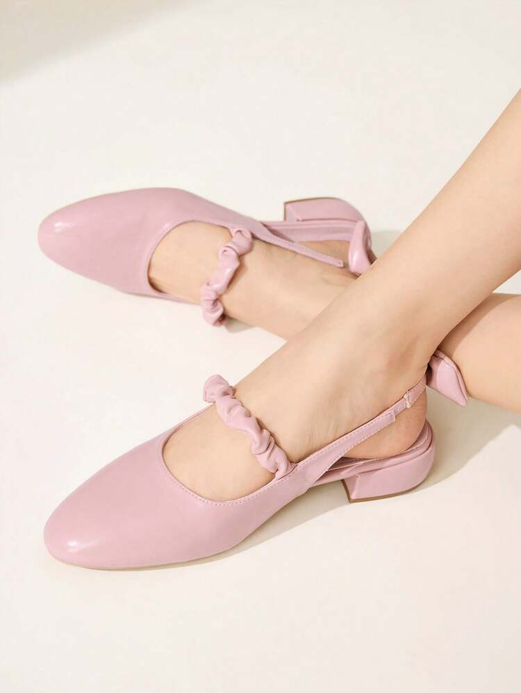 CUCCOO CHICEST Women's Shoes Round Toe Pink Matte PU Rear Bow Decoration Slingback Elegant Wear Date Shoes Afternoon Tea Wear Flat Shoes