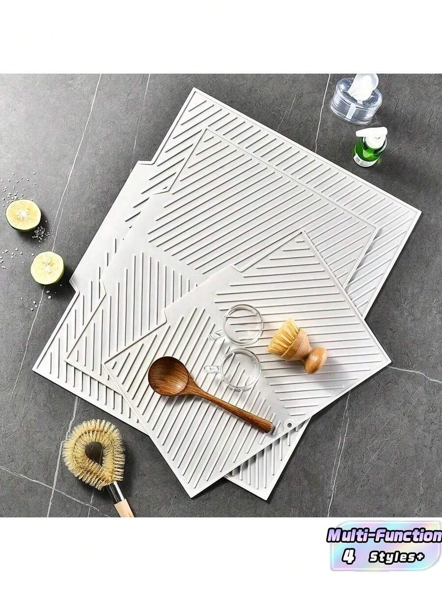 1PC Silicone Dish Drying Mat, (Large, Medium, Small), Non-Slip Anti-Shock Noise-Reducing Mat, Desktop Insulation Pad, Foldable Draining Mat, Rollable Draining Mat, Heat-Resistant Pot Mat, Silicone Drying Mat, Multi-Function Draining Mat, Holiday Gift, Kitchen Accessory, Desktop Accessory - Multicolor - View 1