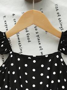 SHEIN Young Girl Woven Polka Dot Square Neck Ruffle Hem Casual Dress - Black - View 11