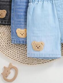 Bộ 3 quần short denim mềm mại, bạc màu, thêu hình gấu, dành cho bé trai, màu xanh nhạt/xám, thích hợp cho mùa xuân/hè. - Nhiều màu - Xem 3