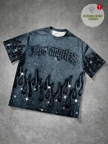 Manfinity EMRG Men's Fashionable Flame & Letter Print T-Shirt, Summer - Multicolor - View 1