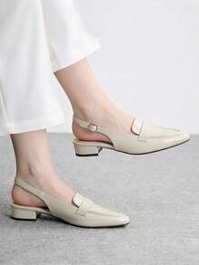Sleekvia Off-White Small Square Toe, Low Vamp, Rear Strap Buckle, Fashionable Women's Flat Shoes - Off-white - View 2