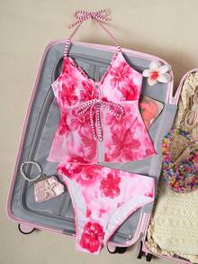 Swim Vcay Bộ bikini hai mảnh kiểu yếm tam giác, chất liệu vải in họa tiết nhiều màu sắc, thích hợp cho nữ, đi nghỉ mát, dự tiệc biển. - Hồng - Xem 8