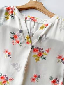 Rusticease 大码V领蝙蝠袖短袖纯色休闲衬衫，夏季服装，女士度假装/度假装，波西米亚风女装 - 杏色 - 查看 4