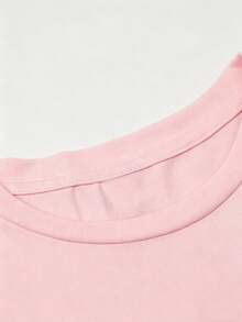 EMERY ROSE Lemon Letter Print Short Sleeve Crew Neck T-Shirt - Soft, Breathable, Micro Elasticity, Casual Top For Summer Spring Vacation Watermelon Pink - Pink - View 5