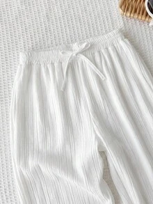 SHEIN Quần ống đứng cạp trung bình thoải mái, tối giản, phong cách thường ngày cho bé gái tuổi teen, thích hợp cho mùa thu đông. - trắng - Xem 4