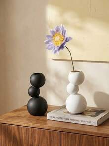Cirelle 1 pieza Jarrón cerámico esférico moderno en blanco y negro, utilizado para decoración de bolas suaves, adorno cerámico, arreglo floral hidropónico, soporte para flores secas, decoración de jarrón de interior, ornamento de mesa para manualidades y soporte de TV, muy adecuado para decoración del hogar, apto para sala de estar, dormitorio, estudio, oficina y otras ocasiones - Jarrón mate - Ver 1