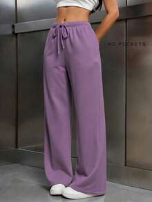EMERY ROSE Women's Elastic Waist Thermal Lined Loose Fit Pants - Purple - View 6
