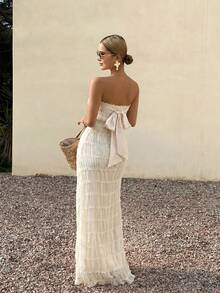 DAZY Vestido con cordones de estilo vacacional para mujeres - Albaricoque - Ver 5