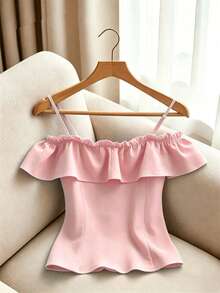 GlowEve CURVE Elegant Ruffled Off Shoulder Blouse For Plus Size Women - Dusty Pink - View 2