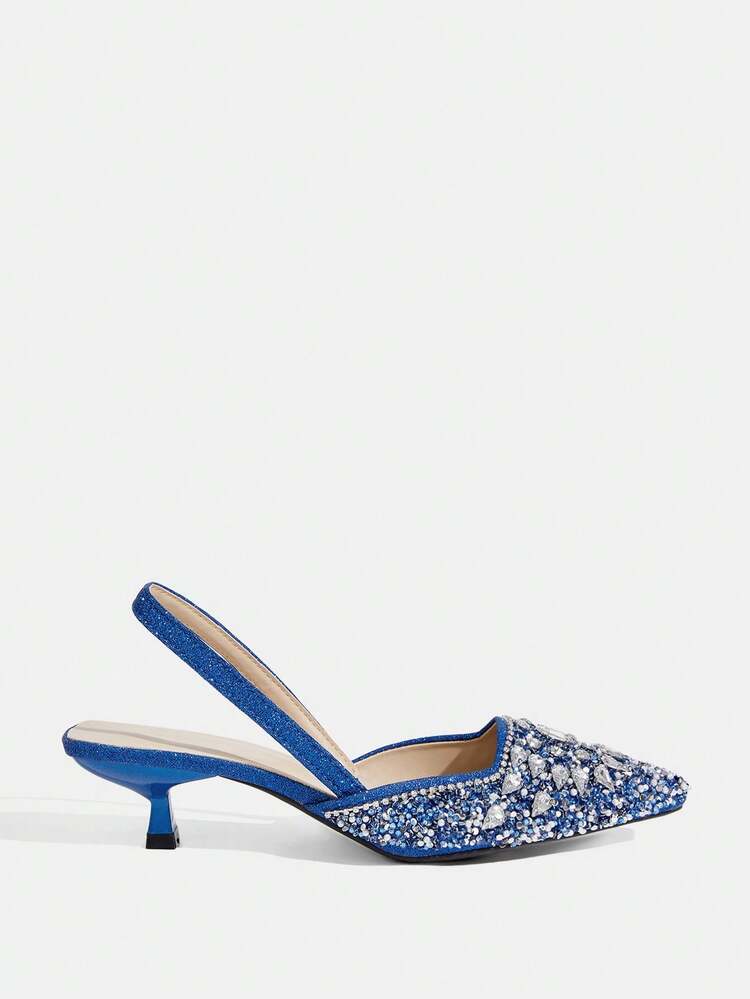 CUCCOO TILAWA Women's Rhinestone Pointed Toe Shiny Fashionable High Heels, Versatile For Daily Wear Valentine's Day