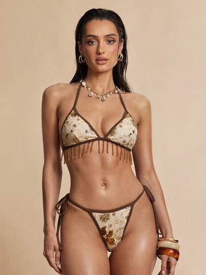 Silquee Women's Sequin Decorated Casual Swimwear Top