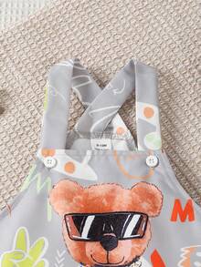 SHEIN Playful Pals Bộ quần áo liền thân kiểu đường phố cho bé trai. Trang phục cho bé sơ sinh, trẻ nhỏ, áo liền quần unisex mùa hè. - Màu Xám nhạt - Xem 7
