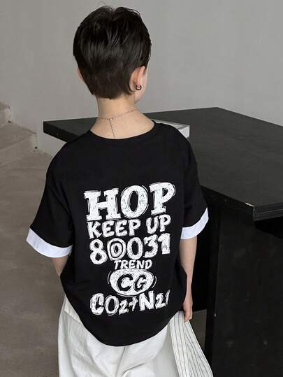 Dazy Kids Tween Boy Letter Print Round Neck Short Sleeve Casual T-Shirt