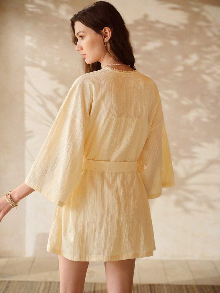WOMEN'S COTTON JACQUARD LACE PATCHWORK PAJAMA SET, SPRING/SUMMER