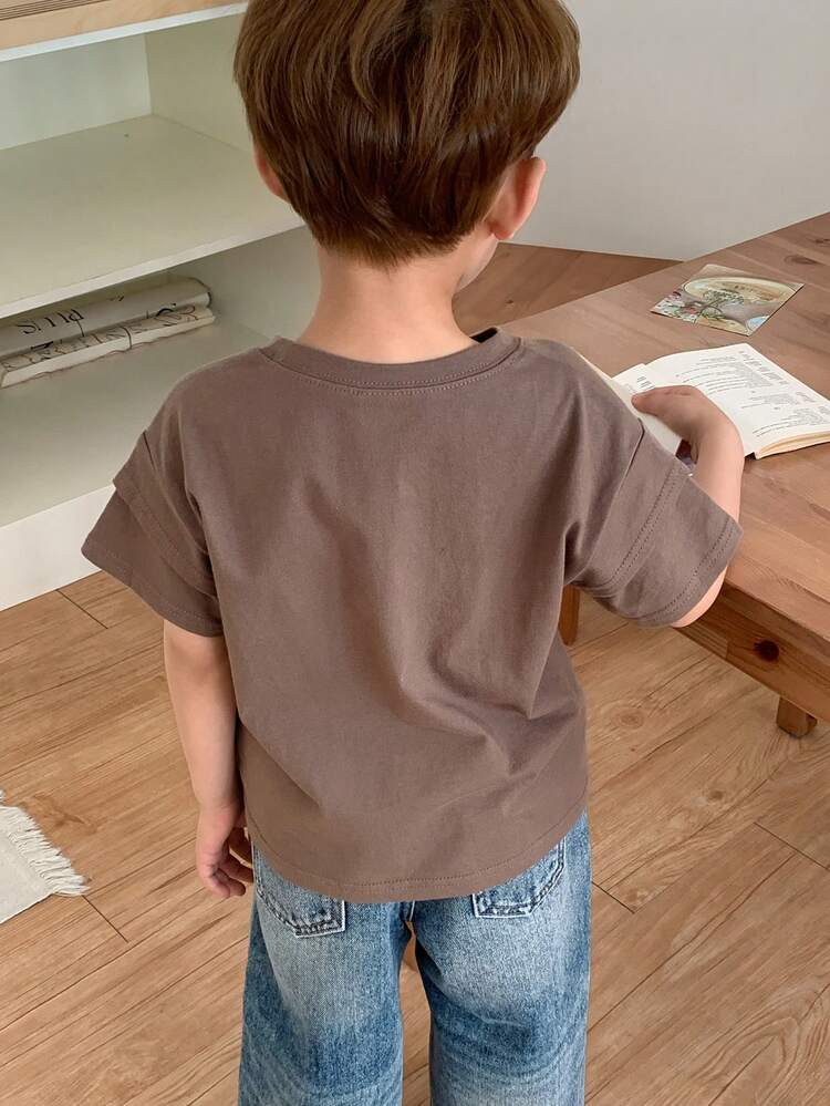 Young Boy Round Neck Letter Print Casual Versatile Daily Wear Short Sleeve T-Shirt
