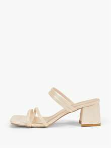 Alvarani Sandalias con tiras para mujer, diseño de tacón alto grueso, sexy, simple, elegante y cómodo, versátil - Beis - Ver 6