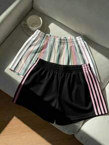 Comfortcana 2 chiếc quần short nữ dáng rộng, họa tiết cành cây tối giản, chất liệu dệt kim, phối nhiều mảnh. - Nhiều màu - Xem 4