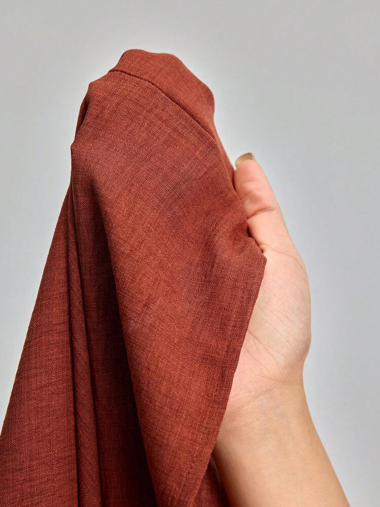 2026SS Spring/Summer New Arrival Women's Mid-Length Loose Dress, Bestselling Solid Red, Brown, Minimalist Elegant Urban Chic, Batwing Sleeve, Shoulder Design, Embroidery, Pleated A-Line V-Neck, Suitable For Outing, Holiday, Party, Wedding Guest, Office, School, Fashion Versatile Midi Dress,All-Match Wardrobe,Color-Blocking Design
