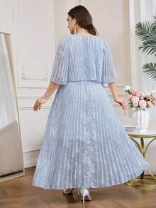 SHEIN Clasi Đầm voan xếp ly thanh lịch mùa hè cho nữ size lớn, đầm dạ hội sang trọng màu xanh da trời cho khách mời đám cưới, trang phục lễ hội mùa xuân, đầm Abaya Jalabiya dáng dài - Màu xanh lam - Xem 3