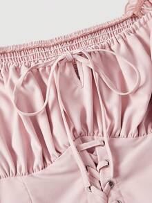 SHEIN MOD 女士粉色束腰方领泡泡袖连衣裙。浅粉色中长泡泡袖连衣裙，适合约会、派对、春夏等场合，浪漫优雅，是度假派对、夏季度假、奢华晚宴、仪式、海滩度假、女士度假、优雅仪式、婚礼宾客、正式场合、毕业典礼等场合的理想选择。粉色束身连衣裙，维多利亚复古风格，田园风连衣裙。 - 粉色 - 查看 3