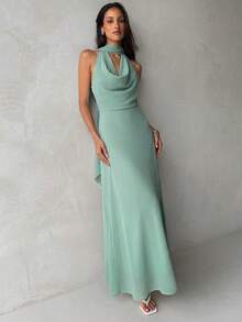 Aloruh Women's Sage Green Plunging Neck A-Line Ruffle Backless Dress Cocktail Party Summer Elegant.Suitable For Wedding Guests,Wedding Guest Dress Women - Olive Green - View 3