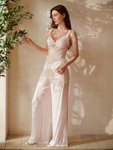 MOTF PREMIUM Bộ đồ ngủ nữ bằng vải cotton phối ren gồm áo hai dây và quần dài, mùa xuân/hè. - Màu Hồng baby - Xem 1