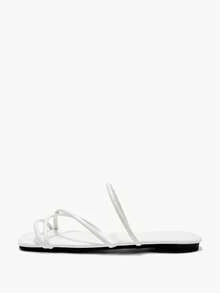 Alvarani Giày sandal đế bằng mũi vuông quai chéo cho nữ, thiết kế tối giản cho trang phục đi biển mùa hè - trắng - Xem 8