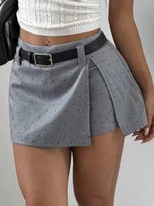 DAZY Light Grey Wrap-Around Split Mini Skirt With Belt, Sexy Casual Summer Back-To-School Skirt For Women School - Grey - View 3