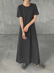 FRIFUL Women's 2-Piece Set, Loose Fit Round Neck Short Sleeve, Tie Bow Knot Ruched Frill Trim Summer - Dark Grey - View 7