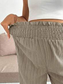 SHEIN Quần bầu cạp cao màu trơn dáng rộng thoải mái - Màu Khaki - Xem 6