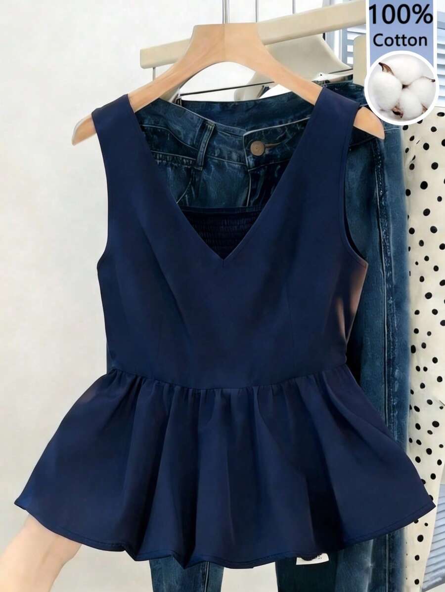 SHEIN Franclia Áo camisole nữ thời trang, xếp ly, thích hợp đi làm, dự tiệc, lễ tốt nghiệp, mặc hàng ngày, dáng ôm. - Màu xanh hải quân - Xem 1