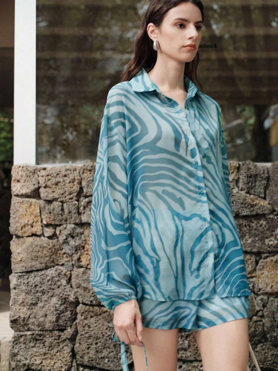 Aveloria Modichic Quần short kiểu dáng châu Âu và Mỹ mùa xuân/hè mới, chất liệu chiffon in kỹ thuật số, đa năng, cạp chun, thanh lịch, cổ điển, quần short họa tiết ngựa vằn xanh, quần short cạp chun có dây rút, quần short nữ dáng rộng, quần đi biển mùa hè, quần short thể thao ngoài trời, chất liệu chiffon nhẹ, quần short họa tiết động vật thời trang. - Nhiều màu - Xem 1
