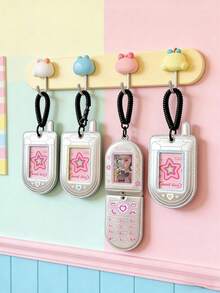 Zazumi Cute Y2K Retro Flip Phone Card Holder, PU Leather Photocard Case With Clear Window & Coiled Keychain. Kawaii Cartoon Patterns For Student ID, Transit Card, Credit Card, Ideal For K-Pop Fans Daily Storage - Multicolor - View 4