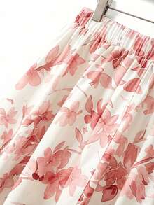 GlowEve CURVE Plus Size Women's Floral Print Elastic Waist Ruched A-Line Skirt, Suitable For Spring & Summer - Pink - View 4