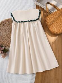 Emery Rose Kids Tween Girl Pastoral Floral Embroidered Floral Pattern Collar Dress - Apricot - View 8