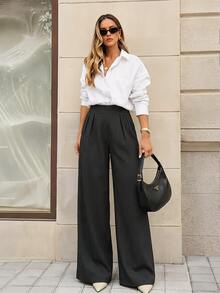 Selenza Fashionable Commuter Striped Wide Leg Pants - Black - View 9