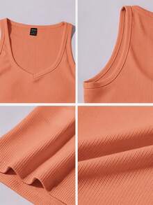 SHEIN 性感针织健身背心，修身百搭日常穿着 - 橘色 - 查看 7