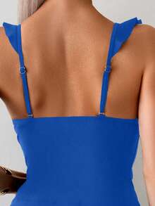 Swim Basics Women's Sexy Solid Color Ruffle Trim Tankini Set, Summer - Teal Blue - View 4