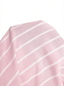 Rosumi Plus Size Line Print Short Sleeve Casual Shirt - Pink - View 11